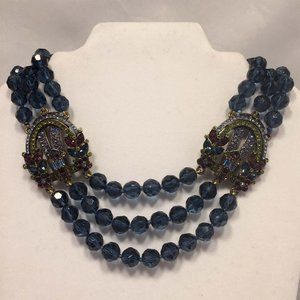 3 strands Heidi Daus Blue Crystal Necklace